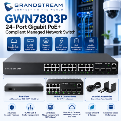 Grandstream GWN7803P 24-Port Gigabit PoE+ Compliant Managed Network Switch