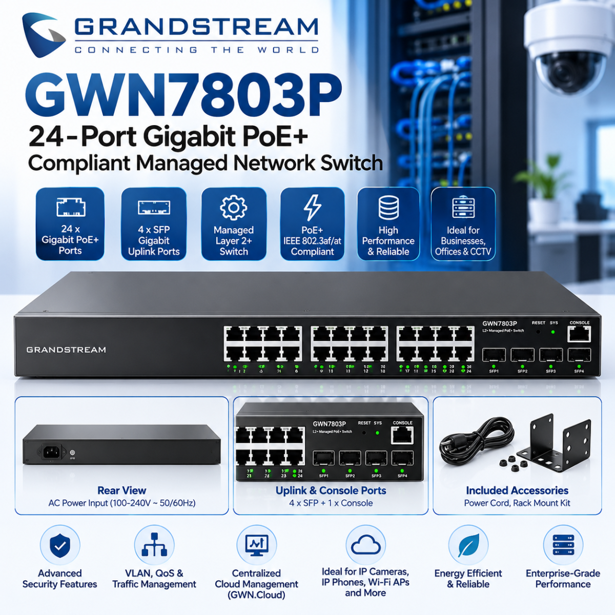 Grandstream GWN7803P 24-Port Gigabit PoE+ Compliant Managed Network Switch