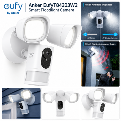 Anker Eufy Security Floodlight Camera – Smart Outdoor Security Camera with LED Floodlights (T84203W2) | Danny Computers | Ghana