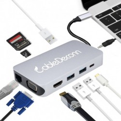 CableDeconn Multiport Thunderbolt 3 USB C Dock Hub Type C Adapter HDMI 4K VGA Gigabit Ethernet RJ45,3.5mm Audio Output, 3 USB