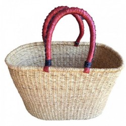 Natural Oval Shopper Basket |Bolga | Ghana Basket | Dye Free | fair Trade | African Basket| Large: 16"-19" 