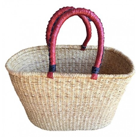 Natural Oval Shopper Basket |Bolga | Ghana Basket | Dye Free | fair Trade | African Basket| Large: 16"-19" 